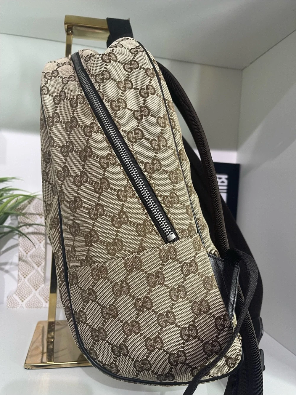 Gucci Brown Beige GG Canvas Backpack